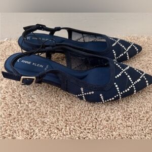 Anne Klein Navy and White Slingback Flats